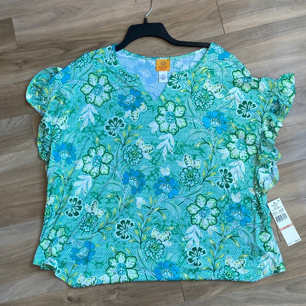 Ruby Rd top floral print pattern top with stretch boho casual office 2X - Picture 4 of 16